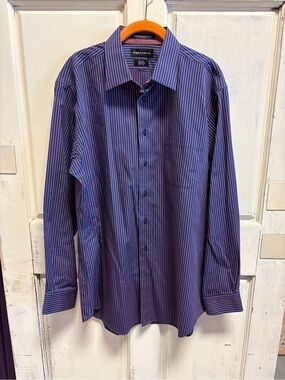 Paul Fredrick Navy Shirt with Purple Pinstripes